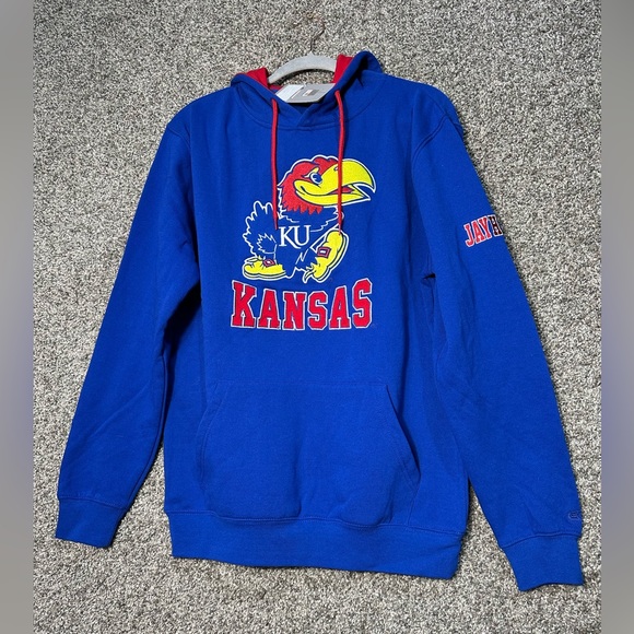 NWT Men’s Colosseum Royal Kansas Jayhawks Resistance Pullover Hoodie Size Medium - Picture 2 of 6